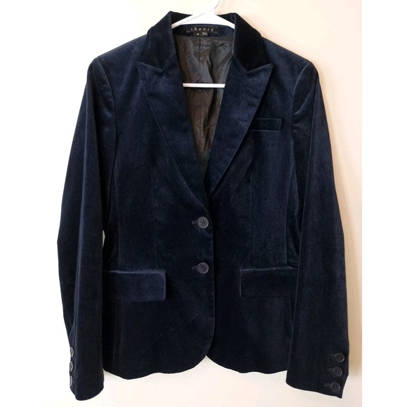Theory Nettie Navy Velvet Blazer Women's Size 6 | Tailored Classic Jacket - Picture 1 of 10